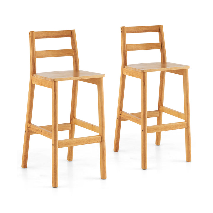 Set of 2 Rubber Wood Bar Stools with Backrest and Footrests - TidySpaces