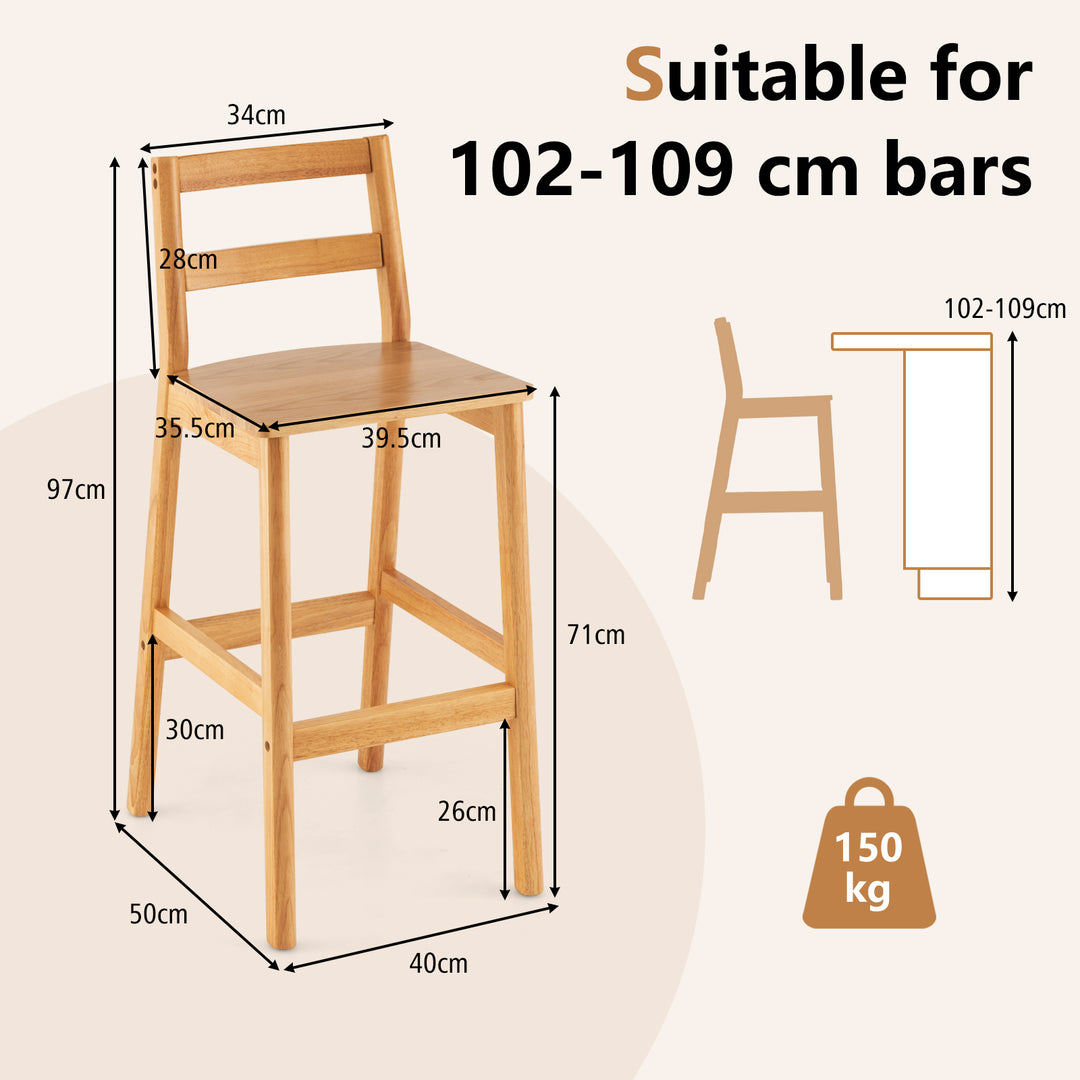 Set of 2 Rubber Wood Bar Stools with Backrest and Footrests - TidySpaces