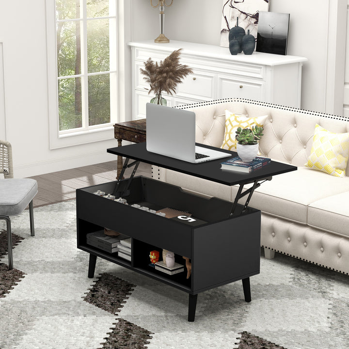 Lift Up Top Coffee Table with Hidden Storage Compartment and Open Shelf - TidySpaces