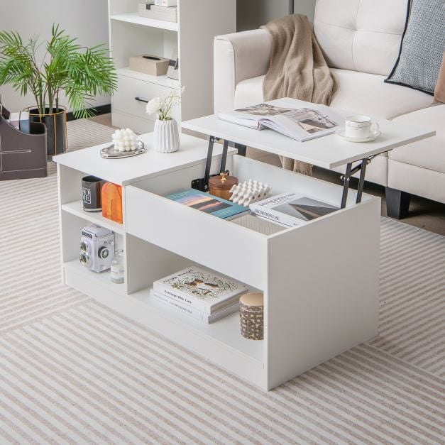 Modern Coffee Table with Lift Table top and Hideaway Compartments - TidySpaces