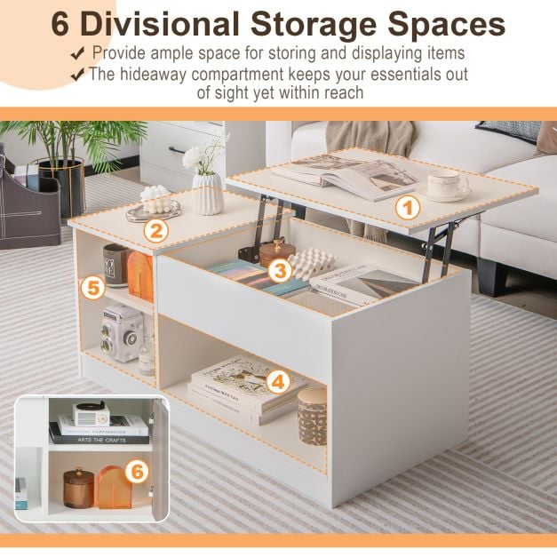 Modern Coffee Table with Lift Table top and Hideaway Compartments - TidySpaces
