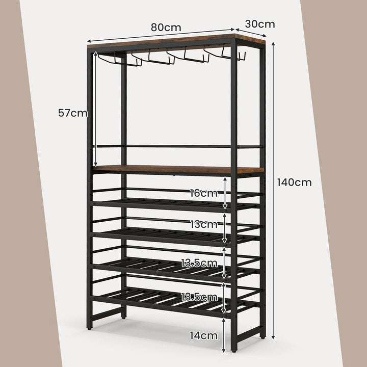 Freestanding Wine Rack with 4-Tier Wine Storage and Stemware Racks