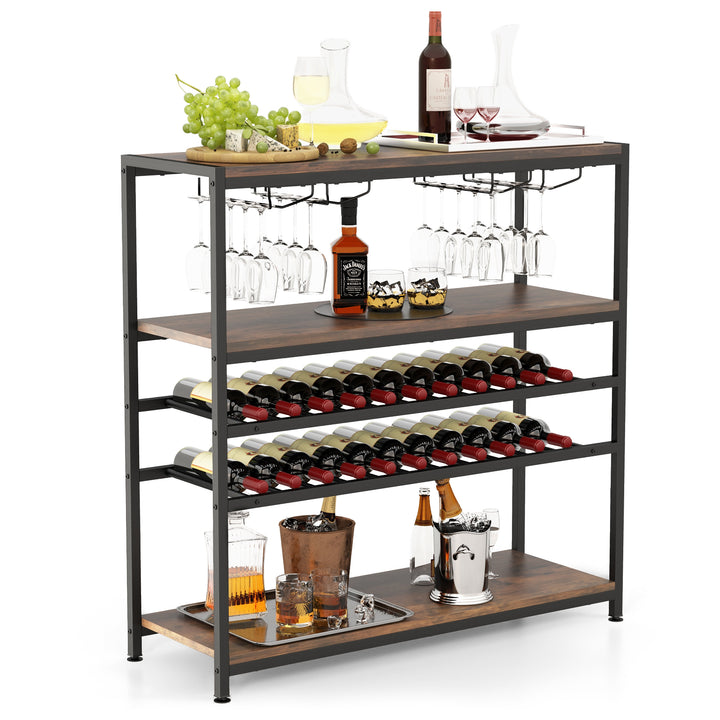 5-tier Wine Rack Table with 2 Wine Racks and 4 Rows of Glass Holders