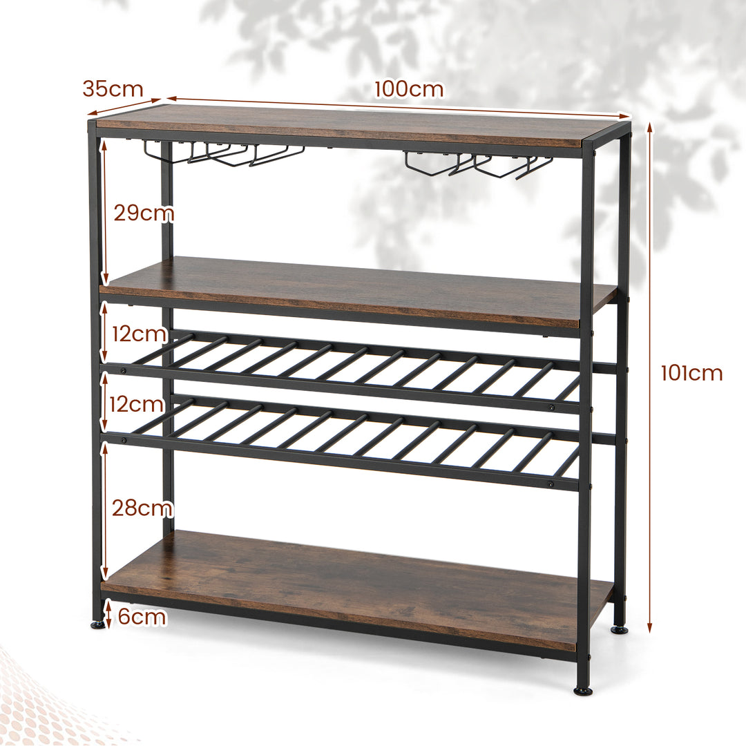 5-tier Wine Rack Table with 2 Wine Racks and 4 Rows of Glass Holders