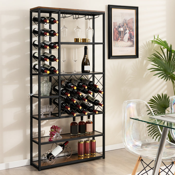 27 Bottles Tall Wine Rack with Glass Holders and Anti-tipping Device