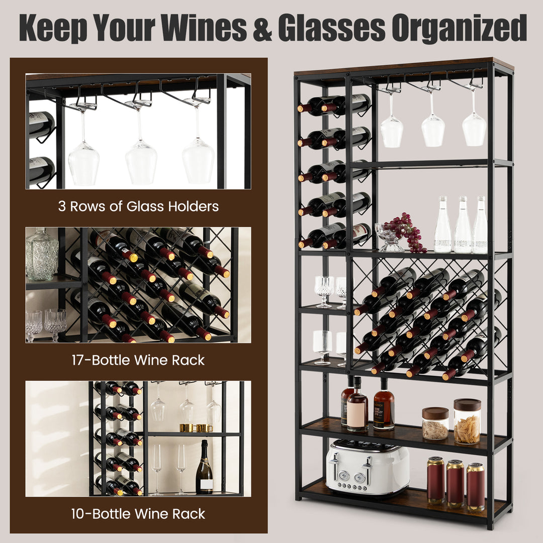 27 Bottles Tall Wine Rack with Glass Holders and Anti-tipping Device