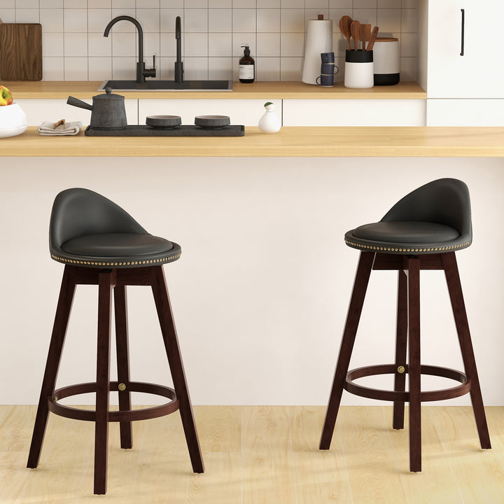 Swivel Bar Stool Set of 2 with Low Back and Rubber Wood Legs