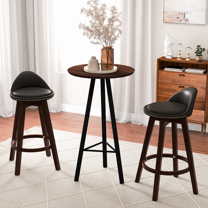 Swivel Bar Stool Set of 2 with Low Back and Rubber Wood Legs