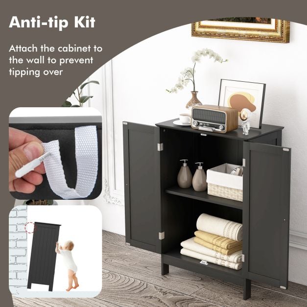 Double Door Bathroom Floor Cabinet with Shelf