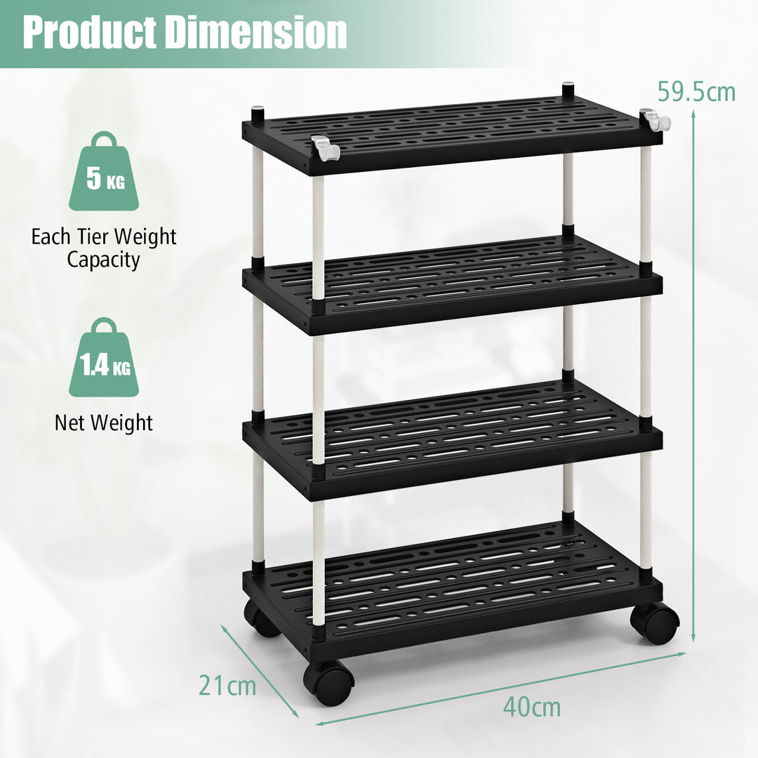 4 Tier Slim Storage Cart with Lockable Wheels