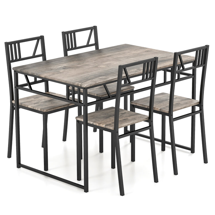 Industrial Style Kitchen Table and 4 Chairs with Wood Like Tabletop and Metal Frame