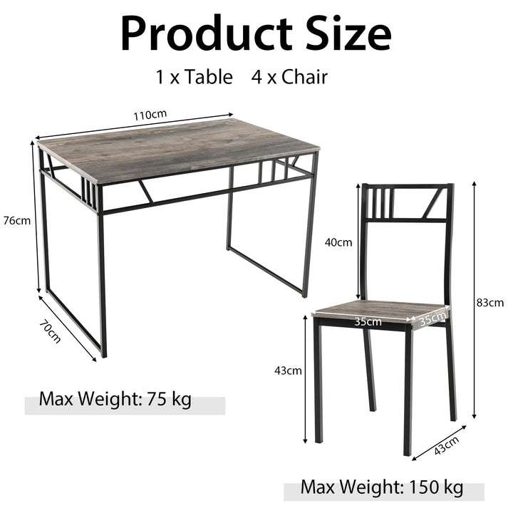 Industrial Style Kitchen Table and 4 Chairs with Wood Like Tabletop and Metal Frame