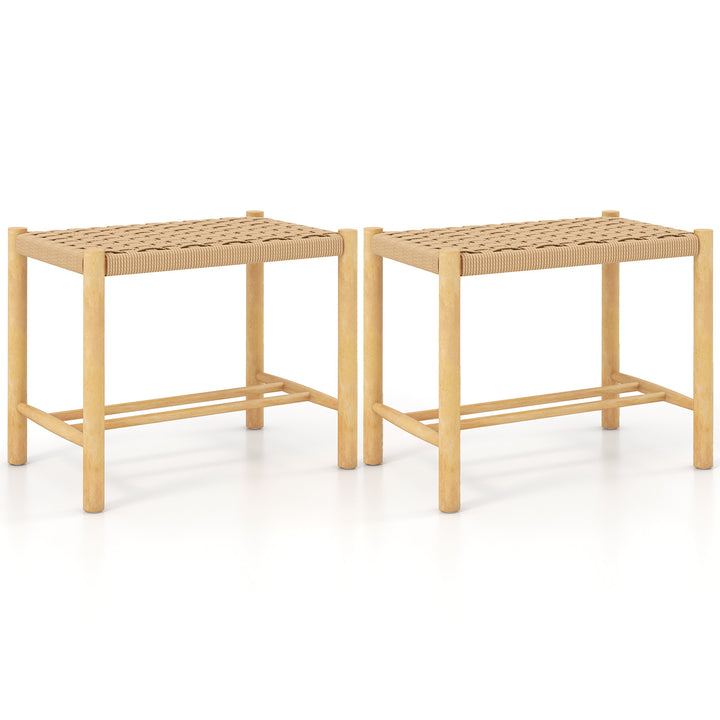 Dining Stool Set of 2 with Rubber Wood Frame and Woven Paper Seat