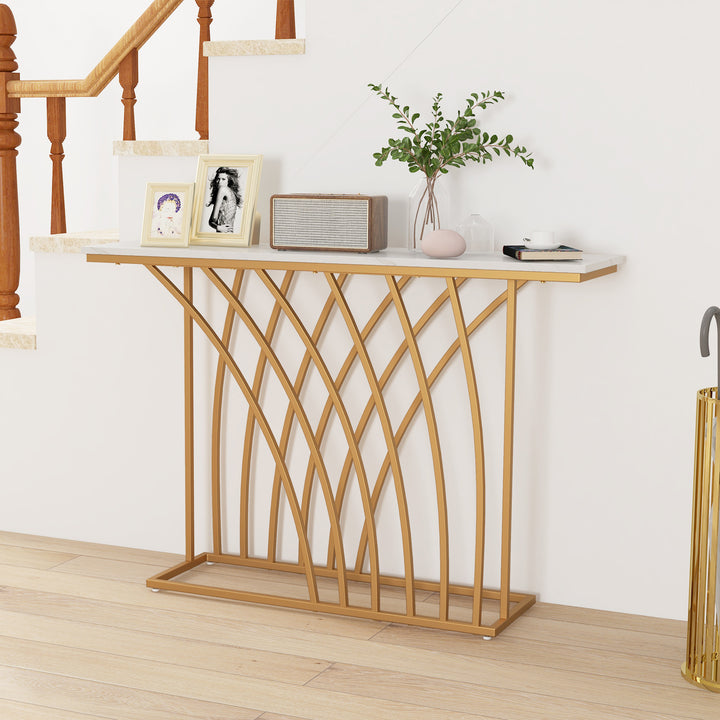 120cm Console Table with Faux Marble Tabletop White