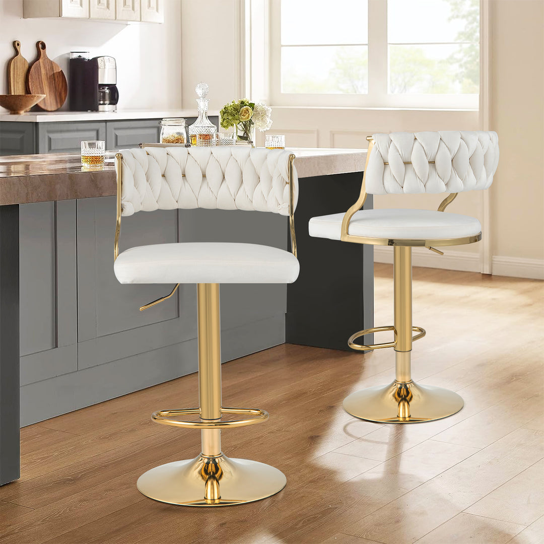 Upholstered Velvet Adjustable Bar Stools with Footrests for Kitchen Island