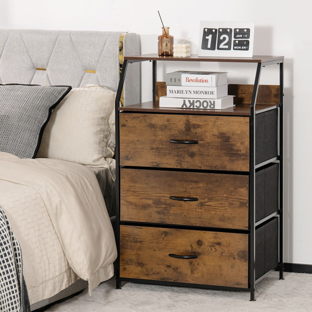 3 Drawer Dresser with Wooden Top and Front for Bedroom Living Room Rustic