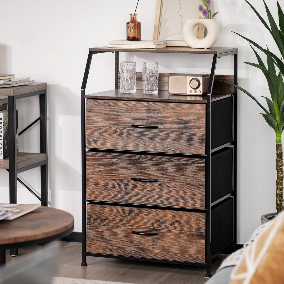 3 Drawer Dresser with Wooden Top and Front for Bedroom Living Room Rustic