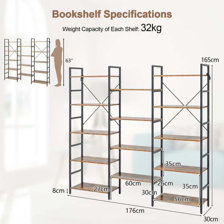 5 Tier Industrial Bookshelf with 14 Open Shelves for Home Office