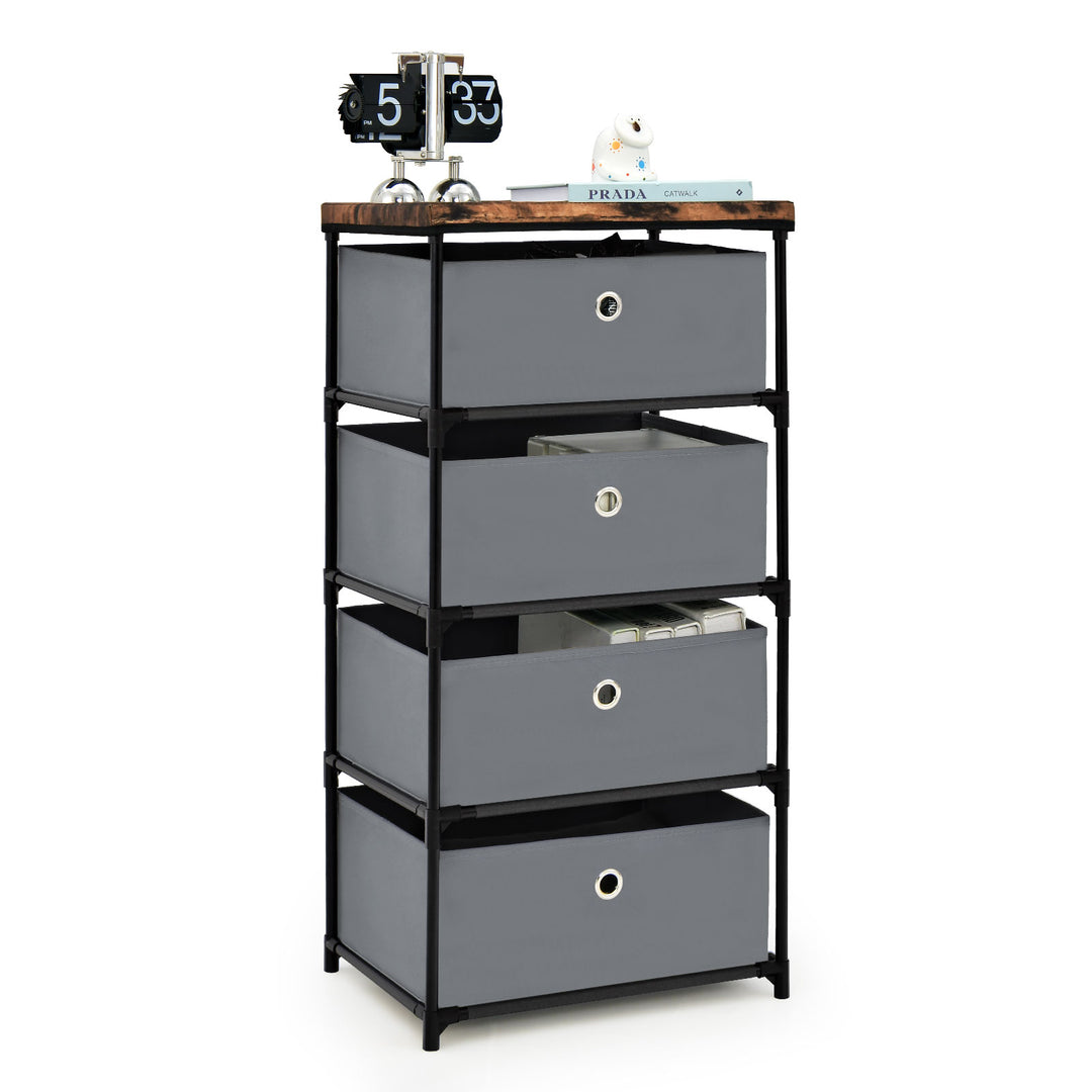 4 Tier Fabric Dresser with Drawers and Metal Frame