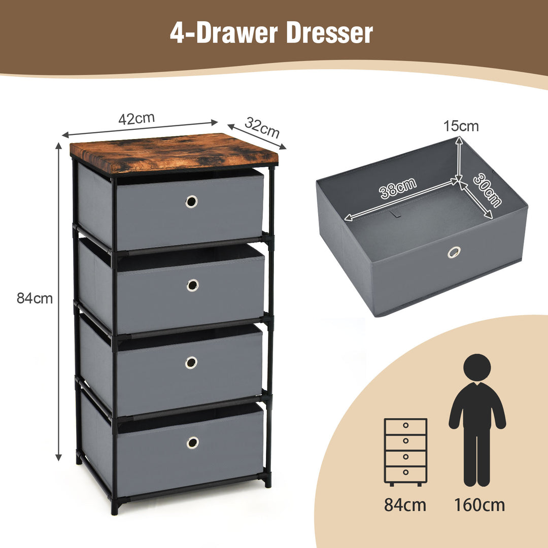 4 Tier Fabric Dresser with Drawers and Metal Frame