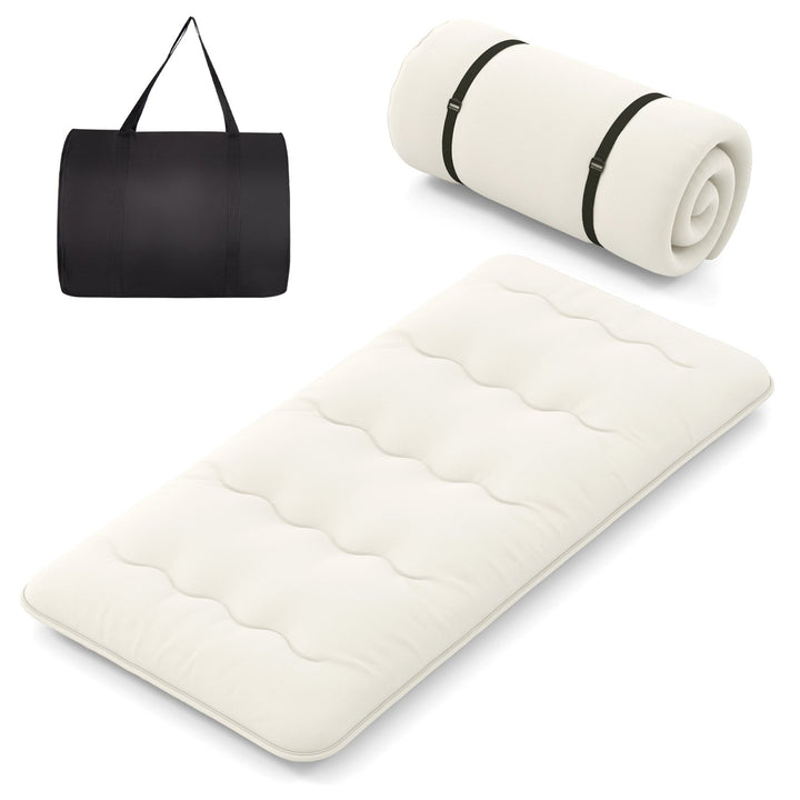 Japanese Floor Mattress with Washable Cover and Carry Bag Beige Compact Double - TidySpaces