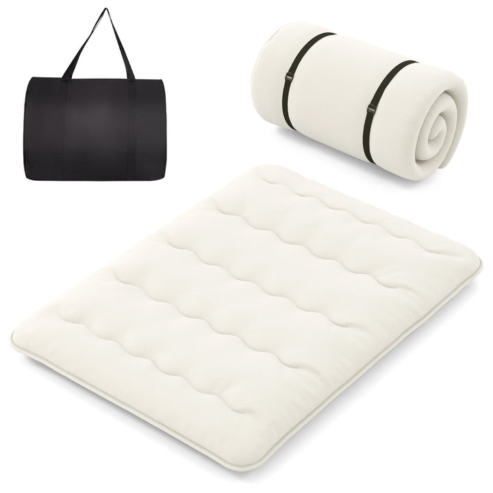 Japanese Floor Mattress with Washable Cover and Carry Bag Beige King Size - TidySpaces