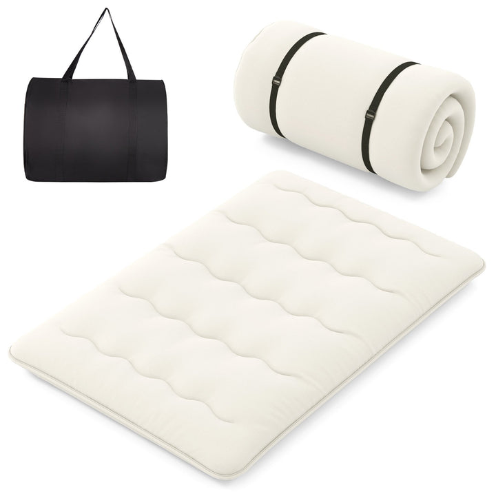 Japanese Floor Mattress with Washable Cover and Carry Bag Beige Double Size - TidySpaces