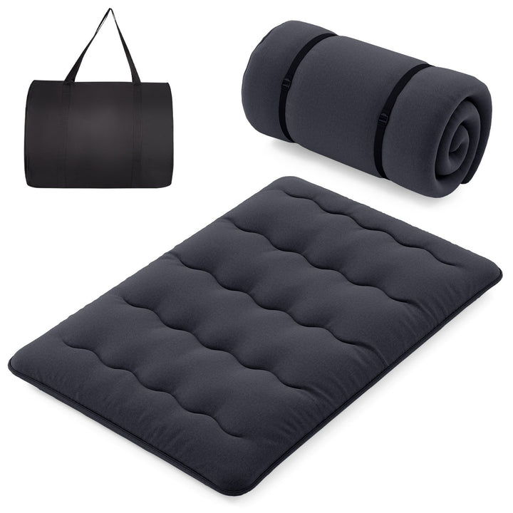 Japanese Floor Mattress with Washable Cover and Carry Bag Black Double Size - TidySpaces