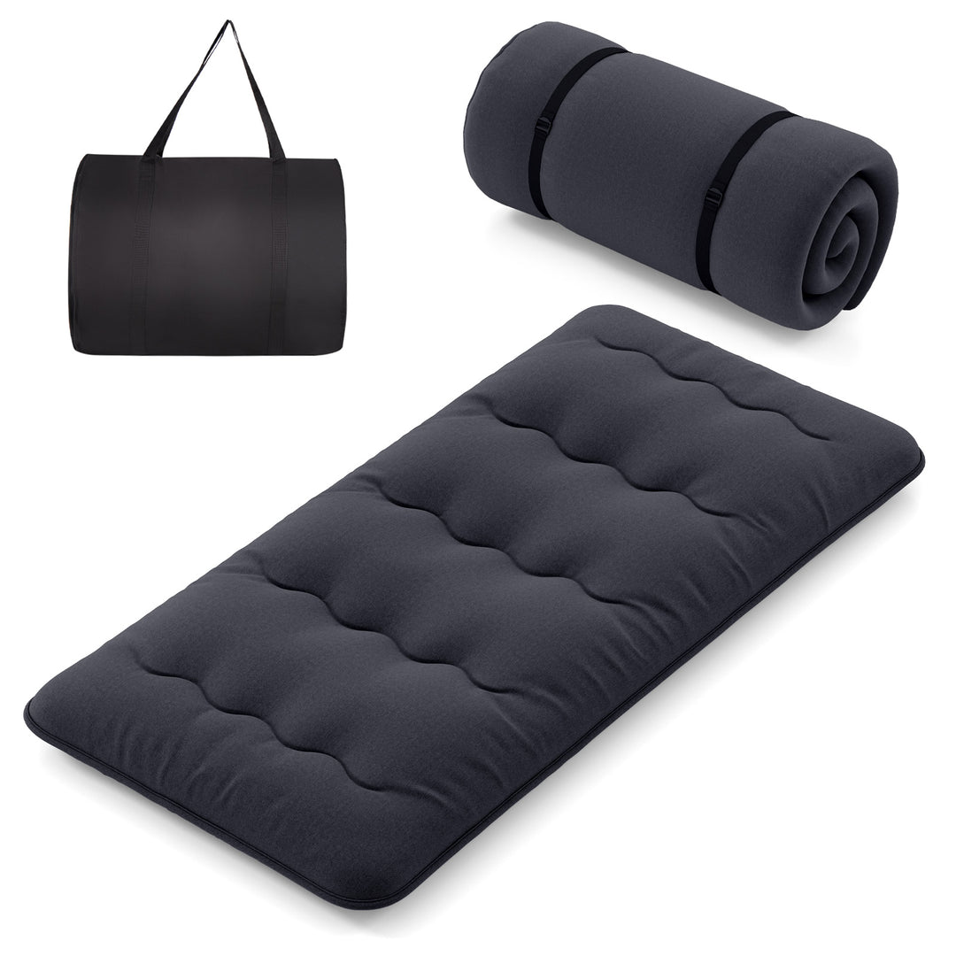 Japanese Floor Mattress with Washable Cover and Carry Bag Black Compact Double - TidySpaces