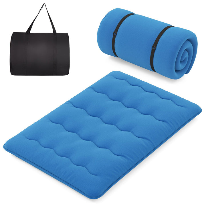 Japanese Floor Mattress with Washable Cover and Carry Bag Blue Double Size - TidySpaces