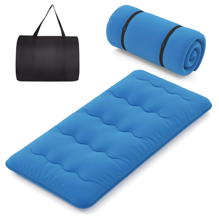 Japanese Floor Mattress with Washable Cover and Carry Bag Blue Compact Double - TidySpaces