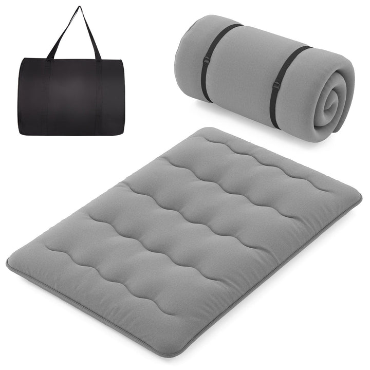 Japanese Floor Mattress with Washable Cover and Carry Bag Grey Double Size - TidySpaces