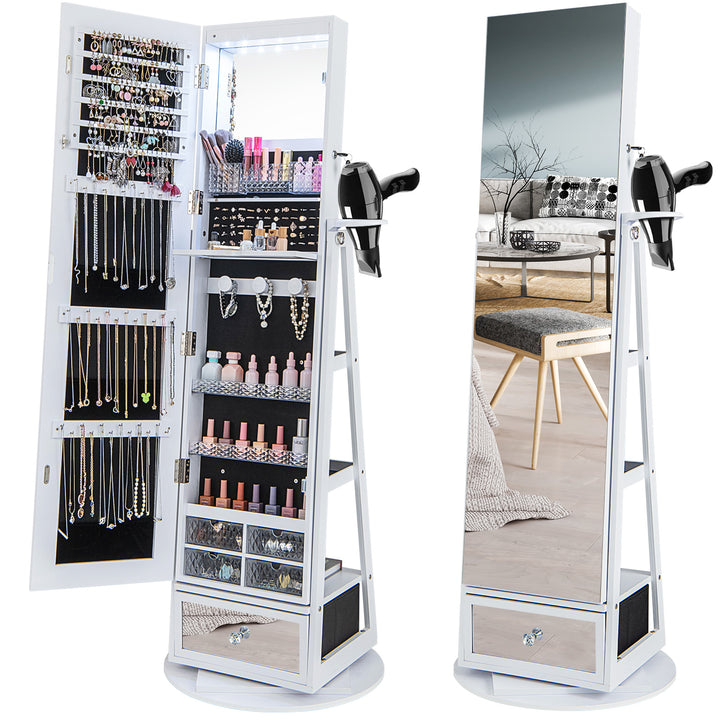 360° Swivel Lockable Jewelry Armoire Cabinet with Full Length Mirror - TidySpaces