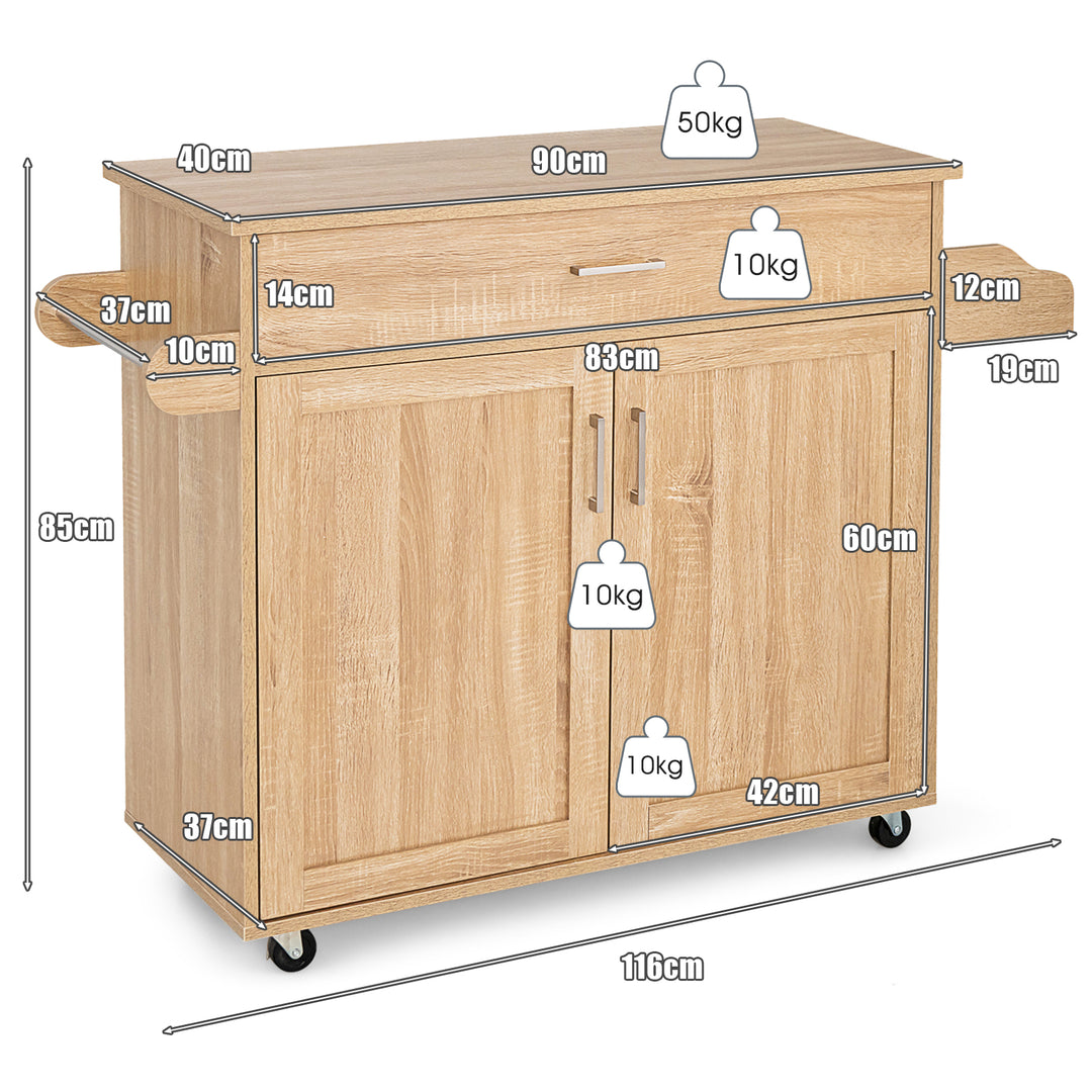 Rolling Kitchen Storage Trolley with Adjustable Shelf and Drawer