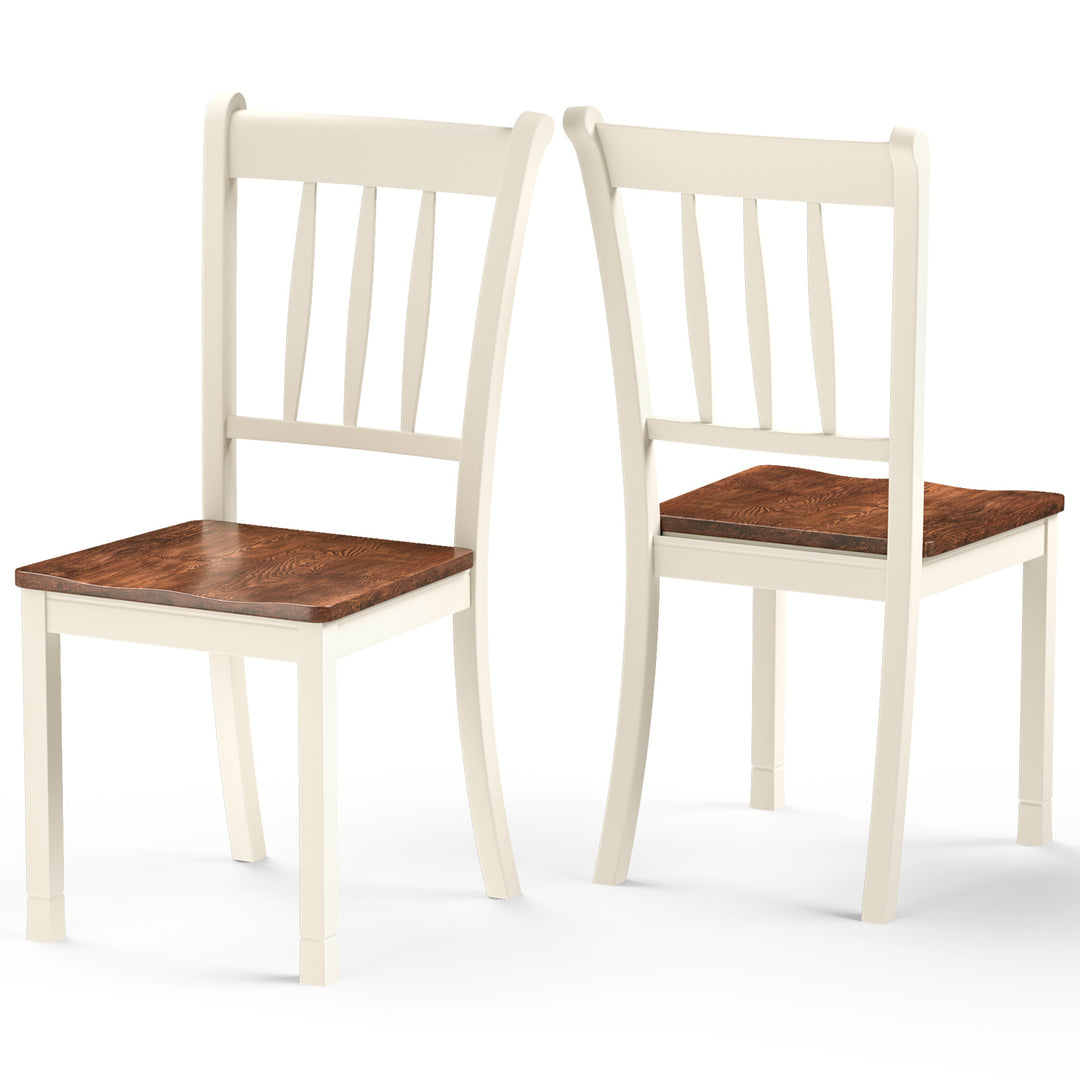 Set of 2 Slatted High Backrest Dining Chairs with Shaped Seat