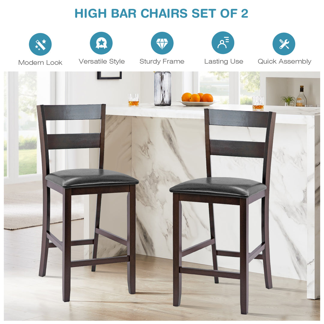 Set of 2 63.5 cm Counter Height Upholstered Bar Stools with Soft Padded Seat