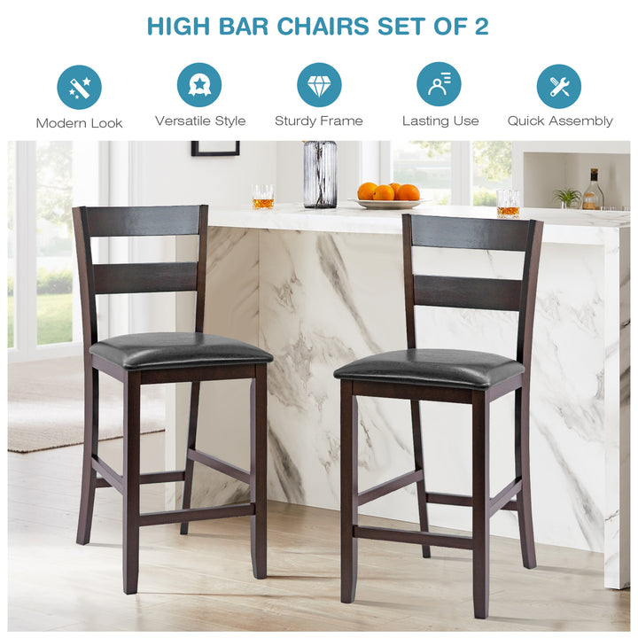 Set of 2 63.5 cm Counter Height Upholstered Bar Stools with Soft Padded Seat - TidySpaces