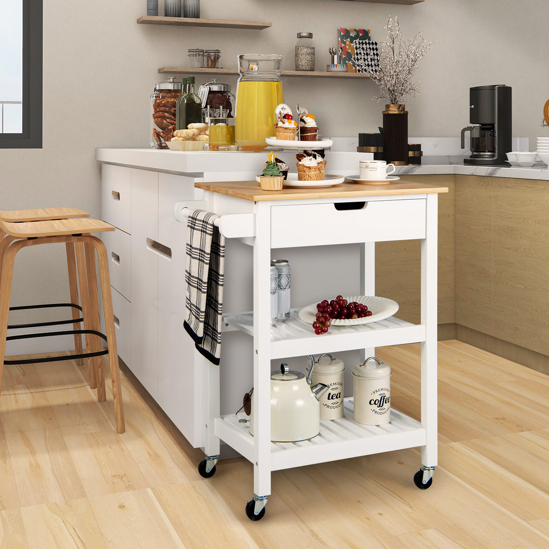 Bamboo Rolling Kitchen Island with Pull Out Drawer