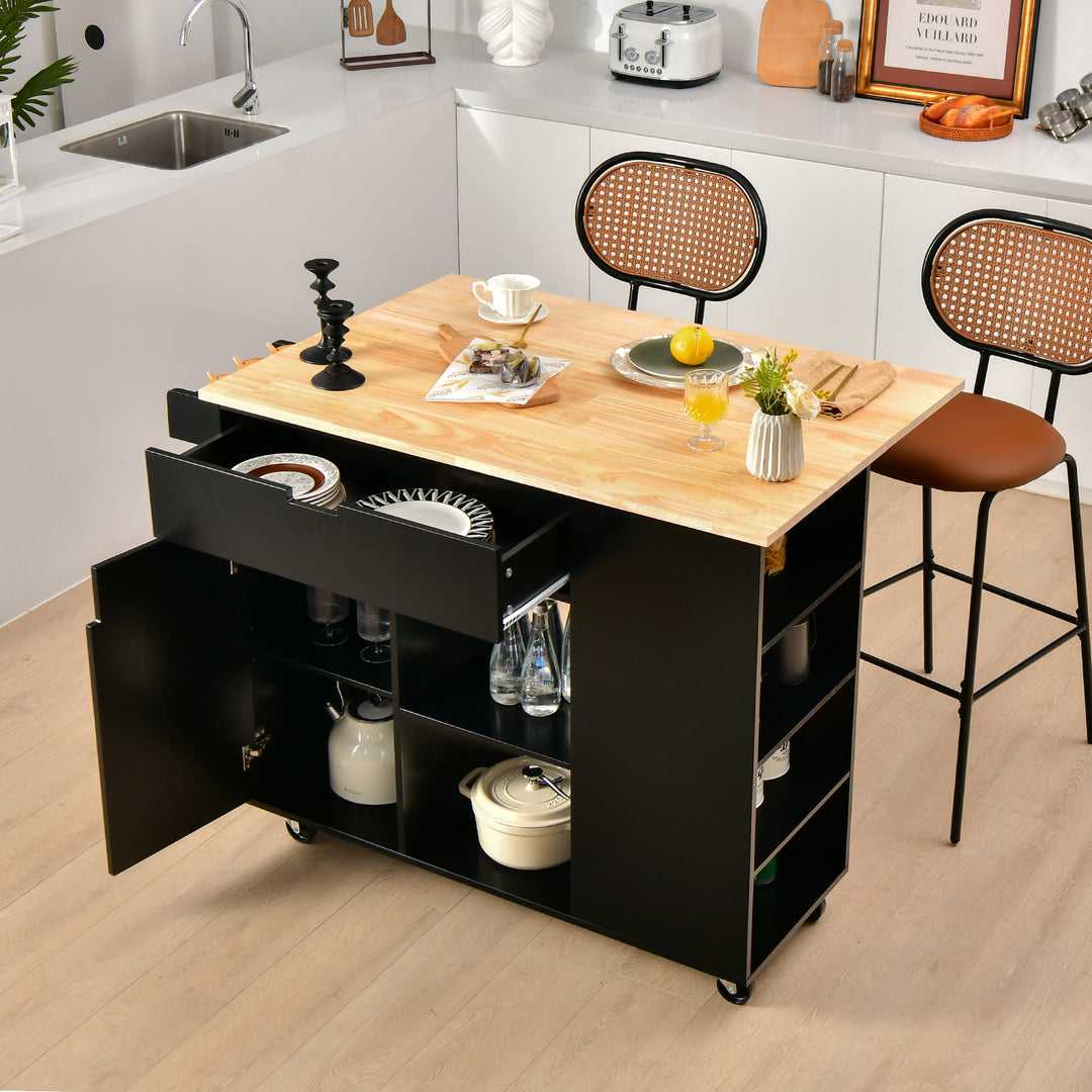 Drop Leaf Kitchen Island with Rubber Wood Top