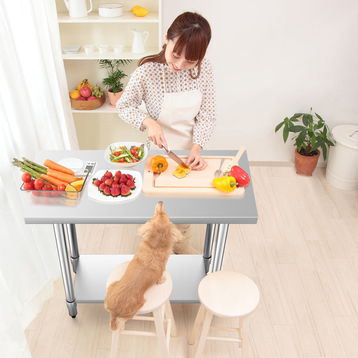 Kitchen Table with Height Adjustable Shelf and Adjustable Feet