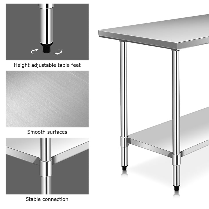 Kitchen Table with Height Adjustable Shelf and Adjustable Feet