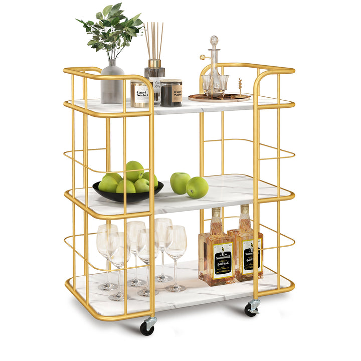 3 Tier Rolling Buffet Serving Cart with Lockable Wheels and Handles