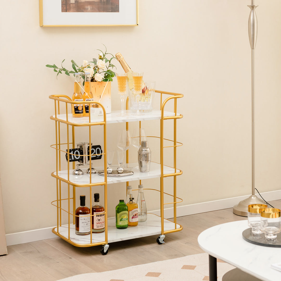 3 Tier Rolling Buffet Serving Cart with Lockable Wheels and Handles