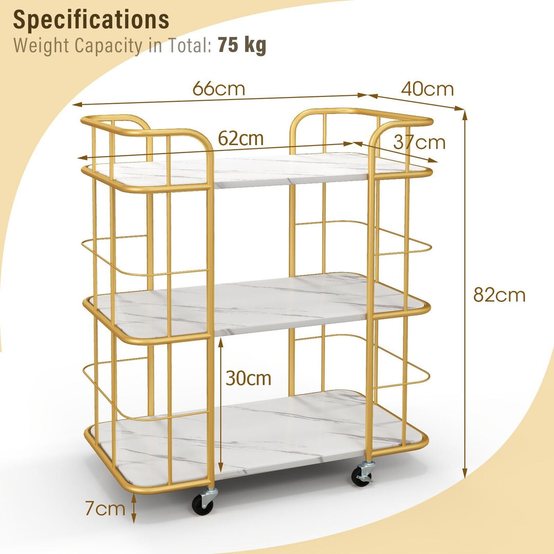 3 Tier Rolling Buffet Serving Cart with Lockable Wheels and Handles