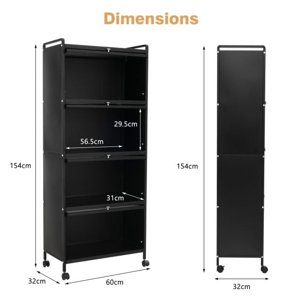 5 Tier Kitchen Bakers Rack Mobile Microwave Stand with Flip up Doors