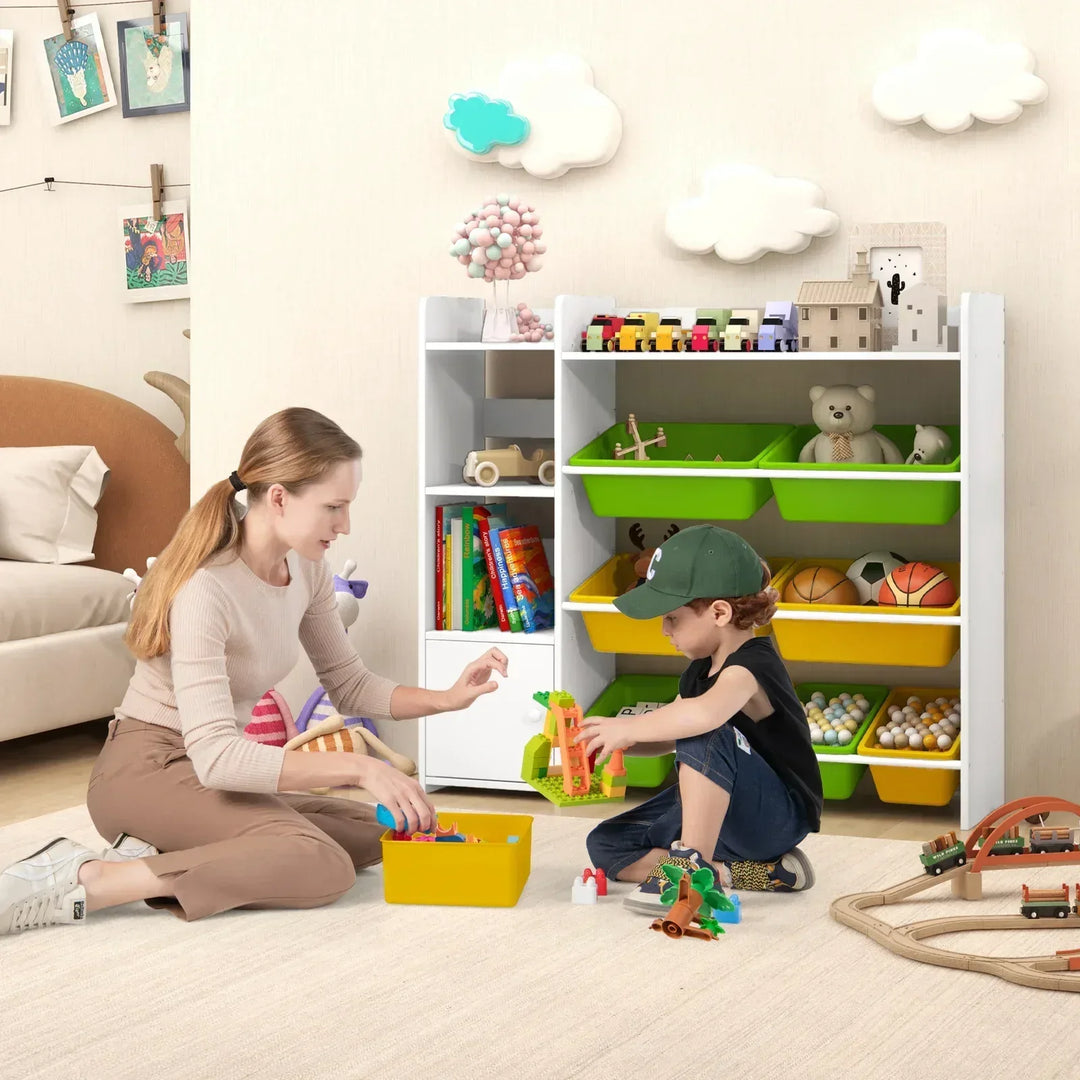 Kids Bookshelf Toy Storage Organizer with Storage Boxes and Open Shelves - TidySpaces