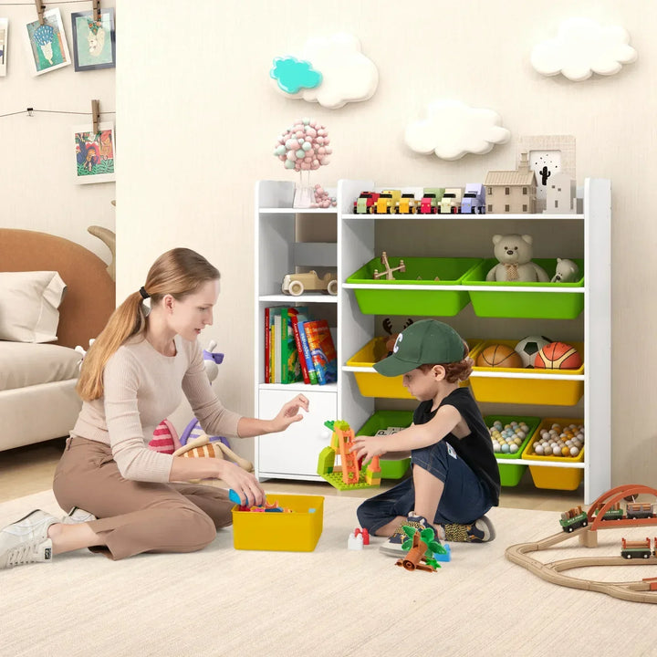 Kids Bookshelf Toy Storage Organizer with Storage Boxes and Open Shelves - TidySpaces