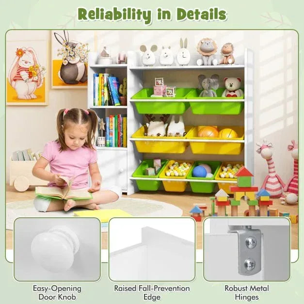 Kids Bookshelf Toy Storage Organizer with Storage Boxes and Open Shelves - TidySpaces