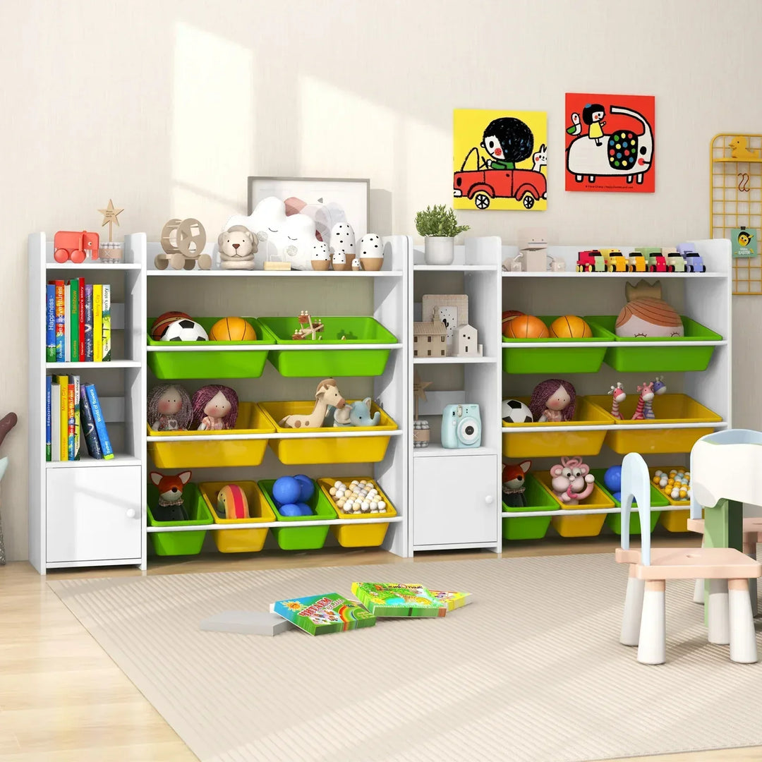 Kids Bookshelf Toy Storage Organizer with Storage Boxes and Open Shelves - TidySpaces