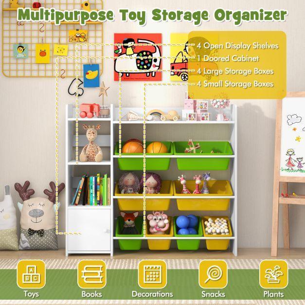 Kids Bookshelf Toy Storage Organizer with Storage Boxes and Open Shelves - TidySpaces